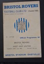 BRISTOL ROVERS v West Ham United (League Cup) 1965/1966 - Rare Programme