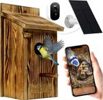 Smart Bird Box with Camera 5MP WiFi Solar Powered Wooden Nesting House Live View
