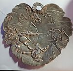Vintage Japanese Meiji Style Silver Plated Pewter Frog Archery Leaf Dish 