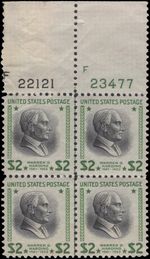 Scott # 833 - US Plate Block Of 4 - Harding- $2 Yellow Green & Black - MNH- 1938