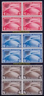 EBS Germany 1931 - Zeppelin Polar Flight - 456-458 ND MNH**  REPRINTS - BLOCKS 4