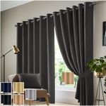 Thermal Thick Blackout Curtain Eyelet Ring Top Ready Made Pair Panels +Tie Back