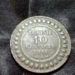 Tunisie (Tunisia) 10 Centimes 1916 Silver Coin, Arabic Script Reverse
