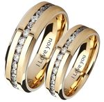 Titanium Matching Gold Tone Couple Wedding Rings Set Free Engraving Personalised