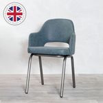BLUE DINING CHAIR FAUX SUEDE/LEATHER RESTAURANT CHAIR WITH GUNMETAL FRAME