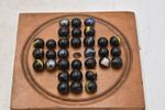 Antique Solitaire Wooden Board with Antique Hand Made Glass Marbles
