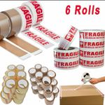 6 Rolls of Clear Brown Parcel Tape Strong Packing Carton Sealing Tape 60m x 50mm