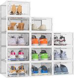 12 PCS Plastic Shoe Storage Boxes Drawer Stackable Foldable Durable Organiser