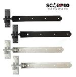 Adjustable Hook & Band Gate Hinges Heavy Duty Shed Door Black Galvanised 10"-36"