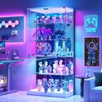 5-Tier Glass Display Cabinet, 170 cm Tall, RGB Lights & Removable Glass Shelves