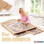 Wooden Jigsaw Puzzle Board Portable Puzzle Storage Table w 4 Slid Drawer 1000pcs