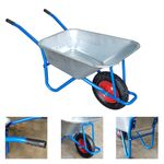 200kg Wheelbarrow Heavy Duty Galvanized Steel Tray Pneumatic Tyre Home Garden