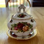 Royal Albert Old Country Roses Bone China Lidded Sugar Bowl & Plate