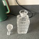 Clear Cut Glass Square Decanter with Stopper, Geometric Pattern, Decorative