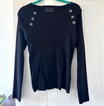 John Richmond Women’s Black Rib-Knit Pullover Jumper, Round Neck, Button, L