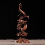 7.6" Vintage Chinese Carved Wooden Statue Dragon Loong Box-Wood Home Decor
