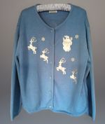 Vintage Tia Designs Button-down Holiday Cardigan Blue With Embroidered Reindeer 