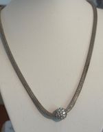 Vintage Seta Sterling Silver Mesh Chain Necklace CZ Pave Ball Bead 18" Estate