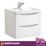 600mm White Gloss Wall Hung Vanity Unit Ceramic Basin Soft Drawer Cabinet