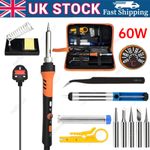 60W Soldering Iron Kit Welding Irons Electronics Solder Tools Adjustable Temp UK