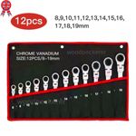 12Pcs 8-19mm Metric Flexible Head Spanner Ratchet Gear Chrome Vanadium Wrench UK