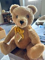 Hermann Teddy Original Beige Plush Teddy Bear with Yellow Bow & Tags Musical