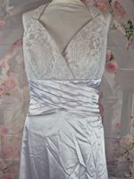 White Lace & Satin Wedding Dress Halter Neck Bridal Gown UK 12