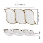 Stylish Serving Tray with Three Sections And a Golden Edge, Featuring a White Di