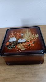 Vintage MCM Handpainted Raised Flowers Square Decorative Lacquered Dresser...