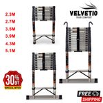 Telescopic Ladder with Hook & Bar Stainless Steel Extendable Ladder 150Kg Load