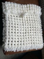 New White Glittery Pompom Pram Blanket
