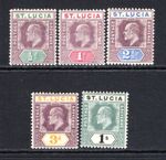 (1275)     St Lucia KEVII 1902-03 (Wmk CA) Set SG58-62 LM/Mint