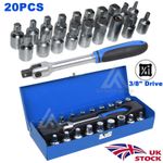 Universal Sump Plug Key Set 20pc Hex Square Triangle 3/8" Drive Oil Drain Tool