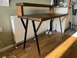 Solid Wood Topped Desk On Black Metal Legs