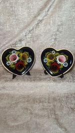 Vintage Pair Of Canal Ware Barge Ceramic Display Hearts Folk Art Style #197