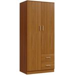 Wooden 2 Door 2 Drawer Wardrobe with Hanging Rail Shelves Clothes Storage Unit