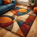 Mid Century Abstract Hand Tufted Rug for Living Room Timeless Geometric Carpet