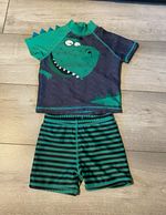 TU Boys 2pc Dinosaur Swim Set Green Striped Zip Swim Shirt & Trunks 18-24M