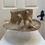 Ladies Taupe Sinamay Occasion Hat Wedding Ascot Race Day Hat Feather Fascinator