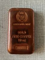 Germania Mint 10oz Copper Bar Bullion 999.9 Fine Copper Bullion Minted Bar