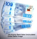 UNC Swedish 100 Kronor Banknote 2016 Greta Garbo image Currency of Sweden