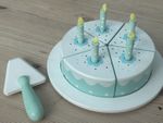 wooden playset toy cake with candles and cake slice