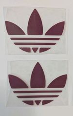 2 x Iron On Burgundy Red Vinyl Transfers 6.8cm X 5cm Adidas Replacement Logos