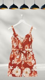 Ex Fat Face Women’s Patsy Linear Blooms Playsuit in Orange (A Bit Defect)