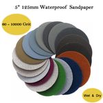 5 Inch 125mm Waterproof Sanding Discs Hook Loop Sandpaper Wet/Dry 60-3000 Grit