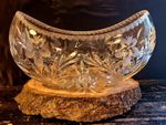 Lead Crystal Canoe Boat Shaped Banana Bowl Star Flower Pattern