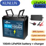 KUNLUN 12V 100Ah LiFePO4 Lithium Battery Solar RV Marine BMS with UK charger