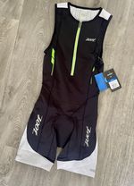 Zoot Men’s Ultra Tri Triathlon Race Suit Black/White/Green Flash Sm