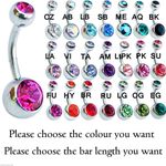 BELLY BARS 6mm 8mm 10mm 12mm 14mm 16mm Double Jewelled Surgical Steel Navel Bar