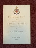 1909 Savoy Hotel Newspaper Society Annual Dinner Menu - Sir Walter Plummer Chair